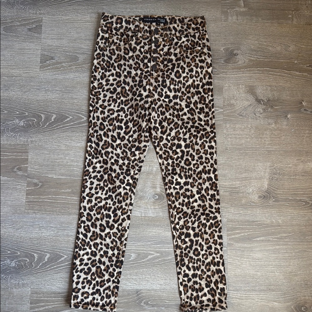 VERONICA BEARD Debbie Leopard Button Front Skinny… - image 2